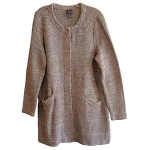 Chico's Travelers Metallic Tan Chunky Knit Longline Cardigan Sweater Size 12